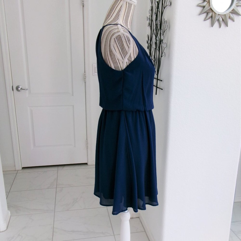 Lush Dark Blue Sleeveless Chiffon Flowy Dress Above Knee XS - Picture 5 of 14